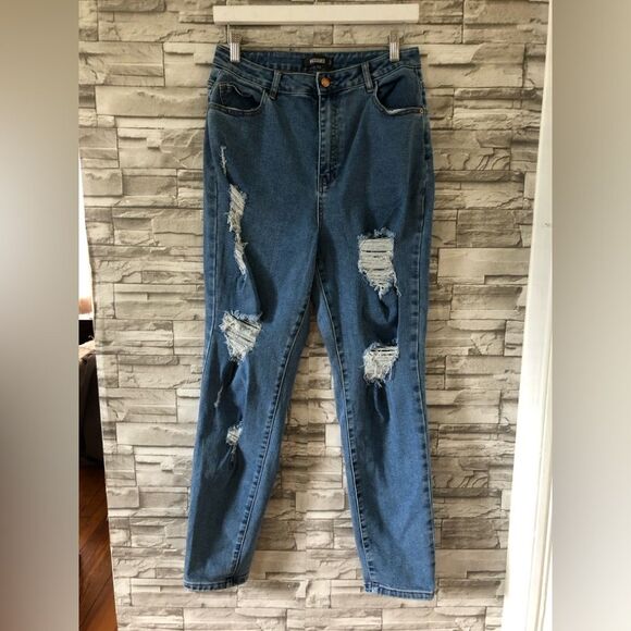 MissGuided || Distressed High Rise Denim Curvy Casual Jeans Sz 8R - Picture 1 of 10